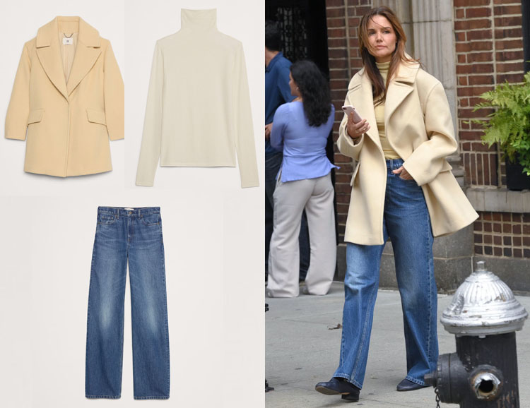 Katie Holmes' Banana Republic Peacoat, Turtleneck & Jeans