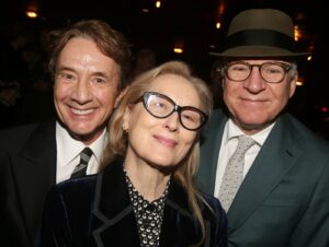 Image may contain Meryl Streep Martin Short Steve Martin Blazer Clothing Coat Jacket Accessories Glasses and Face