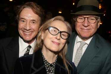 Image may contain Meryl Streep Martin Short Steve Martin Blazer Clothing Coat Jacket Accessories Glasses and Face