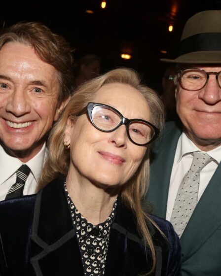 Image may contain Meryl Streep Martin Short Steve Martin Blazer Clothing Coat Jacket Accessories Glasses and Face