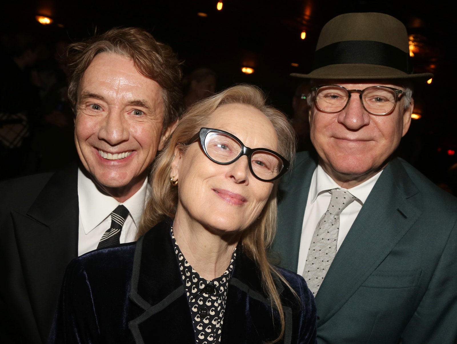 Image may contain Meryl Streep Martin Short Steve Martin Blazer Clothing Coat Jacket Accessories Glasses and Face