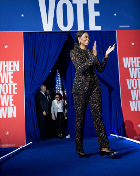 Michelle Obama's bold tailoring at Kamala Harris’ Michigan Rally