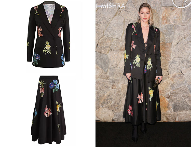 Olivia Palermo's AFEW Rahul Mishra Sequined Floral Blazer & Skirt