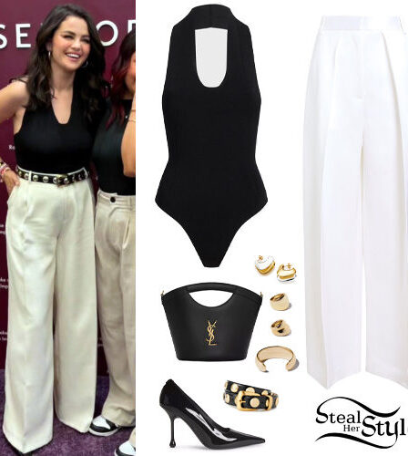 Selena Gomez: Black Bodysuit, White Pants