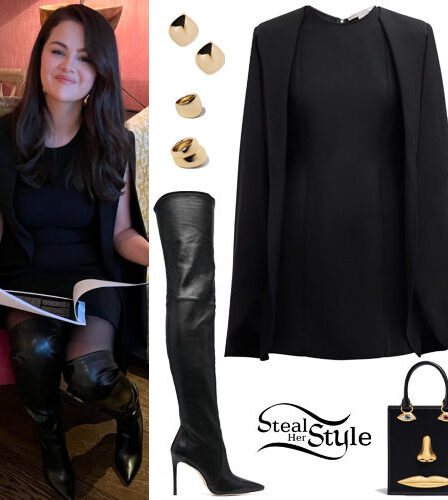 Selena Gomez: Cape Mini Dress and Boots