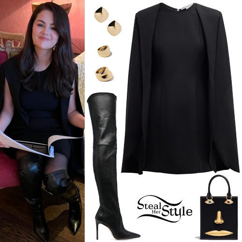 Selena Gomez: Cape Mini Dress and Boots