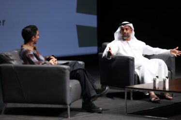 BoF's Imran Amed on stage with Khalid Al Tayer, CEO of Ounass and managing director of Al Tayer Insignia, at Oud Fashion Talks.