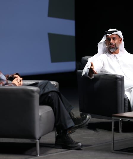 BoF's Imran Amed on stage with Khalid Al Tayer, CEO of Ounass and managing director of Al Tayer Insignia, at Oud Fashion Talks.