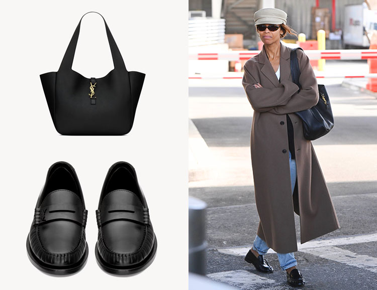 Zoe Saldana's Saint Laurent Le 5 À 7 Béa Bag & Le Loafer Penny Slippers