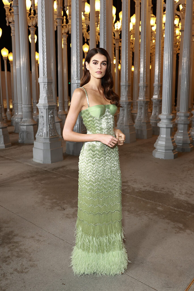 Kaia Gerber, wearing Gucci, attends the 2024 LACMA Art+Film Gala