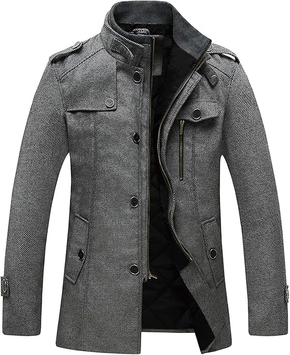 wantdo Men's Wool Blend Jacket Stand Collar Windproof Pea Coat: best pea coats for men