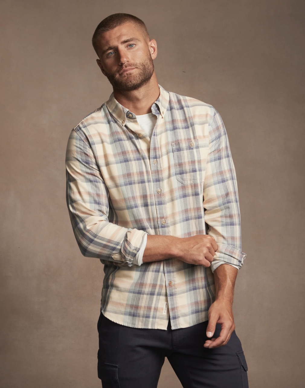 Long Sleeve Burnout Flannel on model for Weatherproof