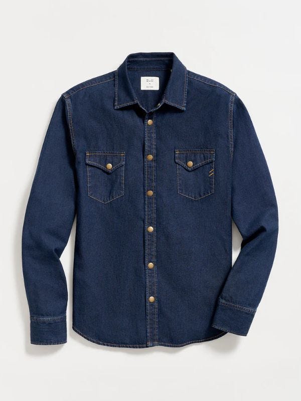 dark denim button-front shirt, included in a roundup of Billy Reid Gift Ideas