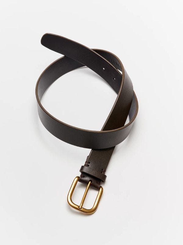 brown leather belt looped