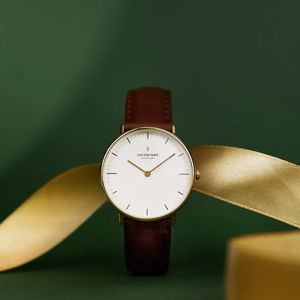 the Native watch with brown leather strap by Nordgreen