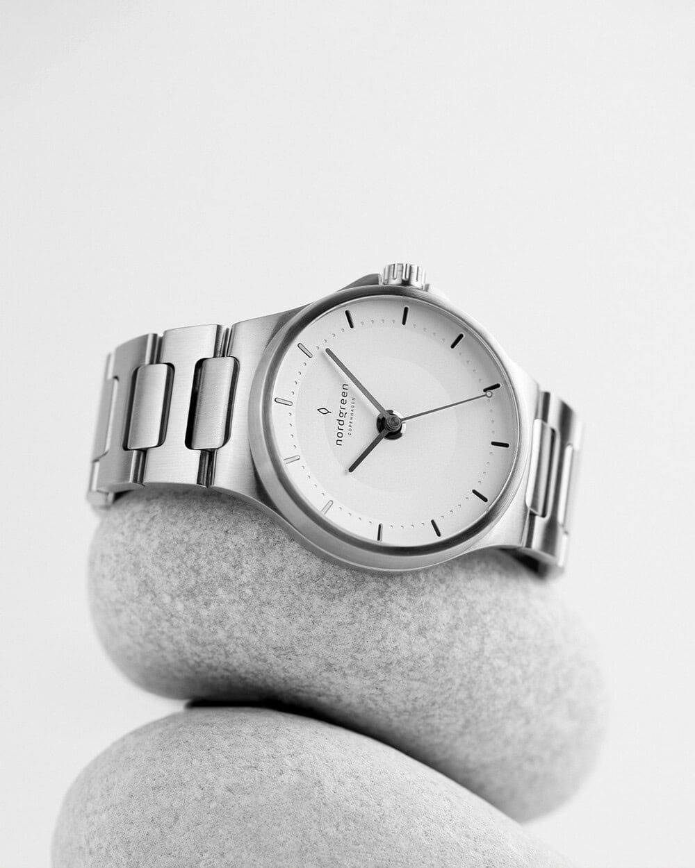 the guardian watch with silver white dial and silver strap by Nordgreen