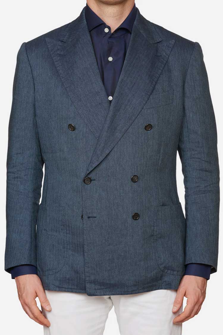 Cesare Attolini blue Herringbone linen-wool-silk jacket