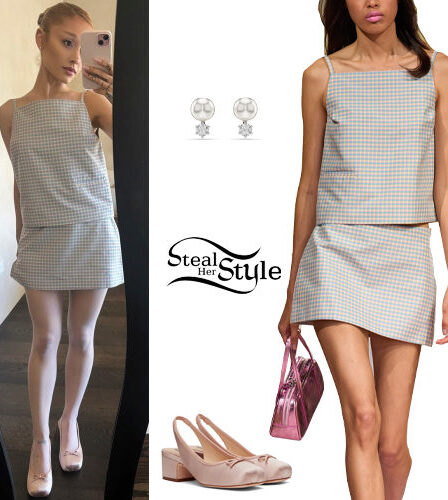 Ariana Grande: Blue Gingham Top and Skirt