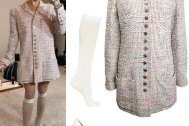 Ariana Grande: Tweed Jacket, White Pumps