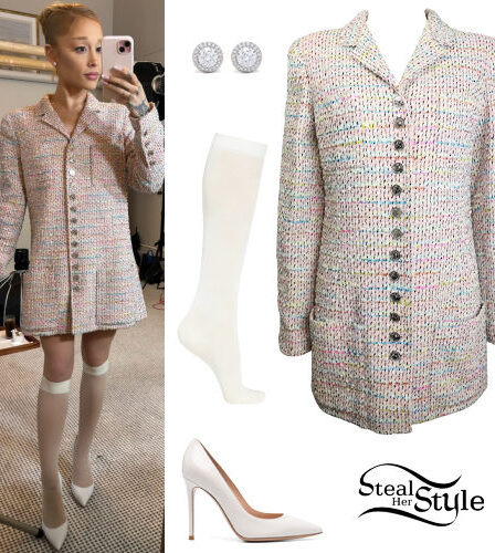 Ariana Grande: Tweed Jacket, White Pumps