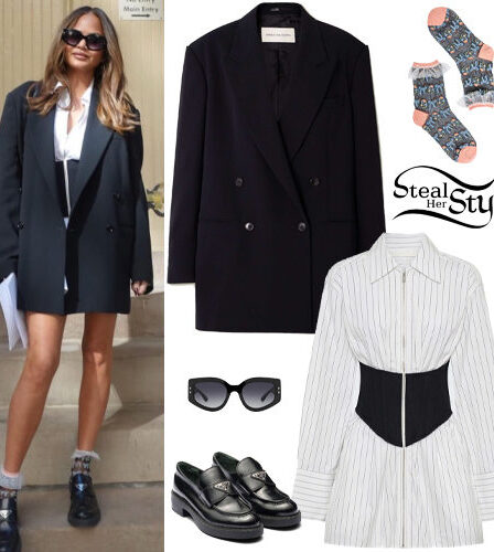 Chrissy Teigen: Black Blazer, Corset Dress