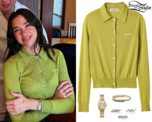 Dua Lipa: Green Cardigan | Steal Her Style