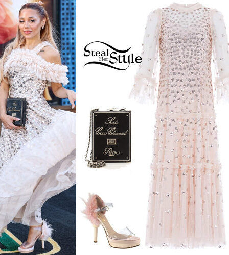 Gabi DeMartino: Embellished Dress, Feather Heels