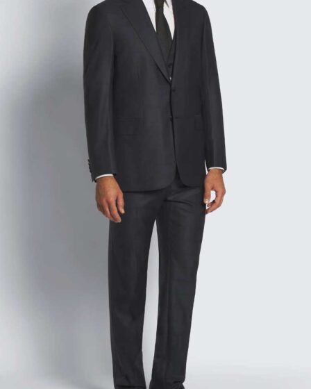 Brioni navy blue wool and silk three-piece Brunico suit