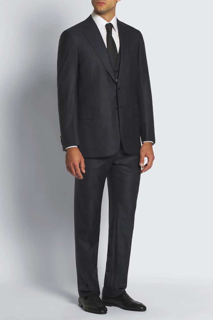 Brioni navy blue wool and silk three-piece Brunico suit