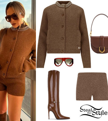 Jennifer Lopez: Brown Cardigan and Shorts