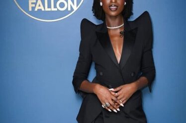 Jodie Turner-Smith rocks Balmain’s pagoda shoulder blazer on Fallon