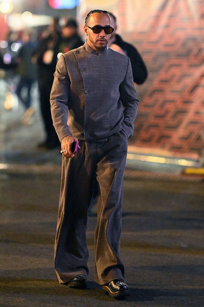  Lewis Hamilton of Great Britain and Mercedes walks in the Paddock prior to the F1 Grand Prix of Las Vegas 