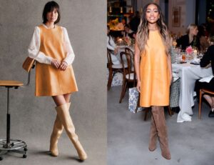 Lexi Underwood's Sézane Nicia Dress & Anaelle Thigh High Boots