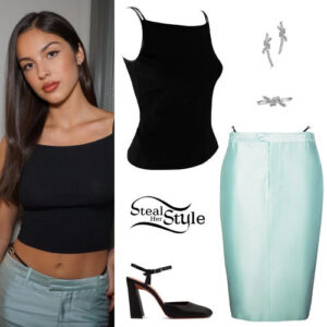 Olivia Rodrigo: Black Top, Satin Skirt