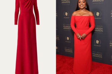 Quinta Brunson's Carolina Herrera Long-Sleeve Off-The-Shoulder Gown