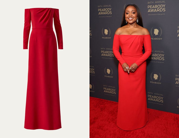 Quinta Brunson's Carolina Herrera Long-Sleeve Off-The-Shoulder Gown