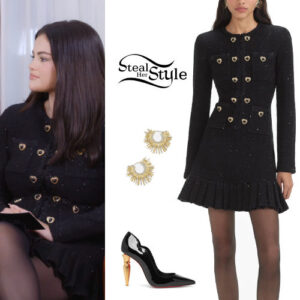 Selena Gomez: Black Knit Mini Dress and Pumps