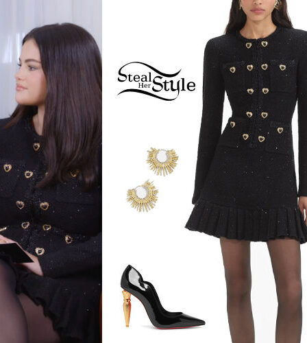 Selena Gomez: Black Knit Mini Dress and Pumps