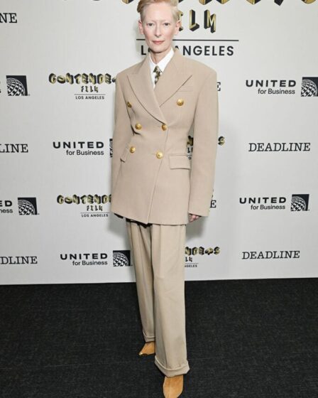 Tilda Swinton Wore Schiaparelli To 'The Room Next Door' Deadline Contenders Film: Los Angeles Event