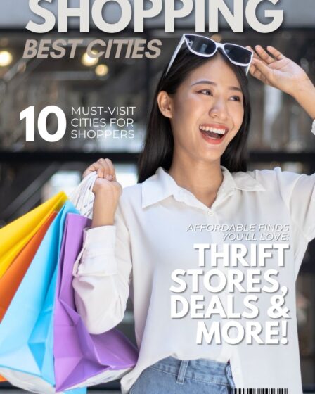 Happy woman holding colorful shopping bags.