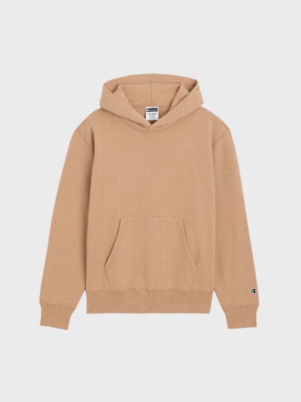 camel-colored men's hoodie sweatshirt