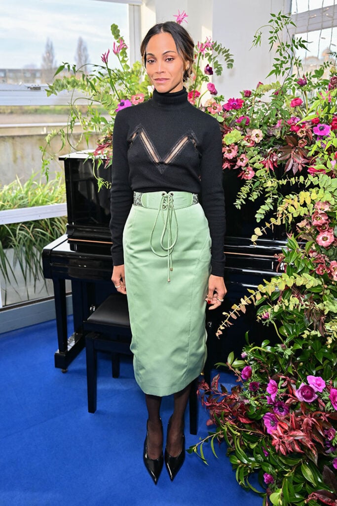 Zoë Saldaña attends a lunch reception for "Emilia Pérez" hosted by Ruthie Rogers