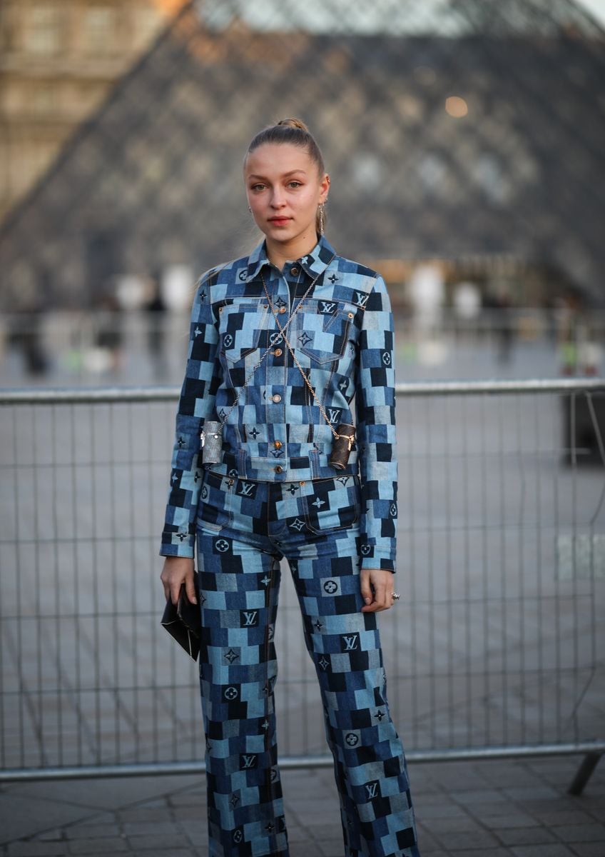 Regina Anikiy is seen outside Louis Vuitton show during Paris Fashion week Womenswear Fall/Winter 2020/2021