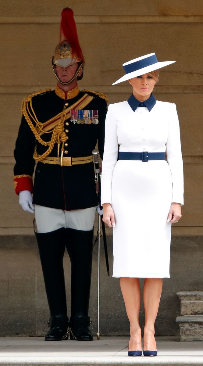 Melania Trump attends the Ceremonial Welcome in the Buckingham Palace Garden for President Trump during day 1 of his State Visit to the UK on June 3, 2019 in London, England. President Trump's three-day state visit will include lunch with the Queen, and a State Banquet at Buckingham Palace, as well as business meetings with the Prime Minister and the Duke of York, before travelling to Portsmouth to mark the 75th anniversary of the D-Day landings. (Photo by Max Mumby/Indigo/Getty Images)