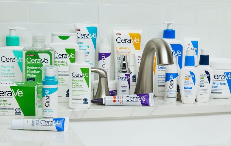 CeraVe products lined up on a shelve.