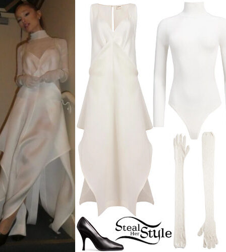 Ariana Grande: White Dress, Black Pumps