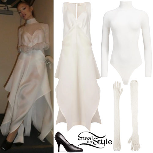 Ariana Grande: White Dress, Black Pumps