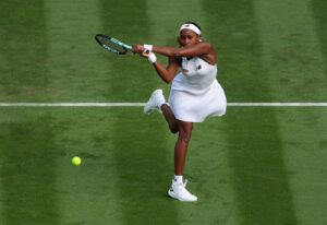 Image may contain Cori Gauff Clothing Footwear Shoe Ball Sport Tennis Tennis Ball Adult Person and Accessories