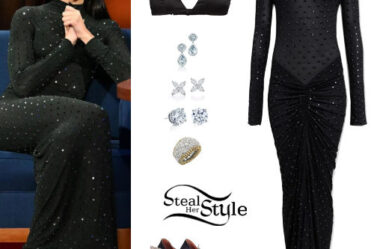 Dua Lipa: Rhinestone Dress, Black Pumps