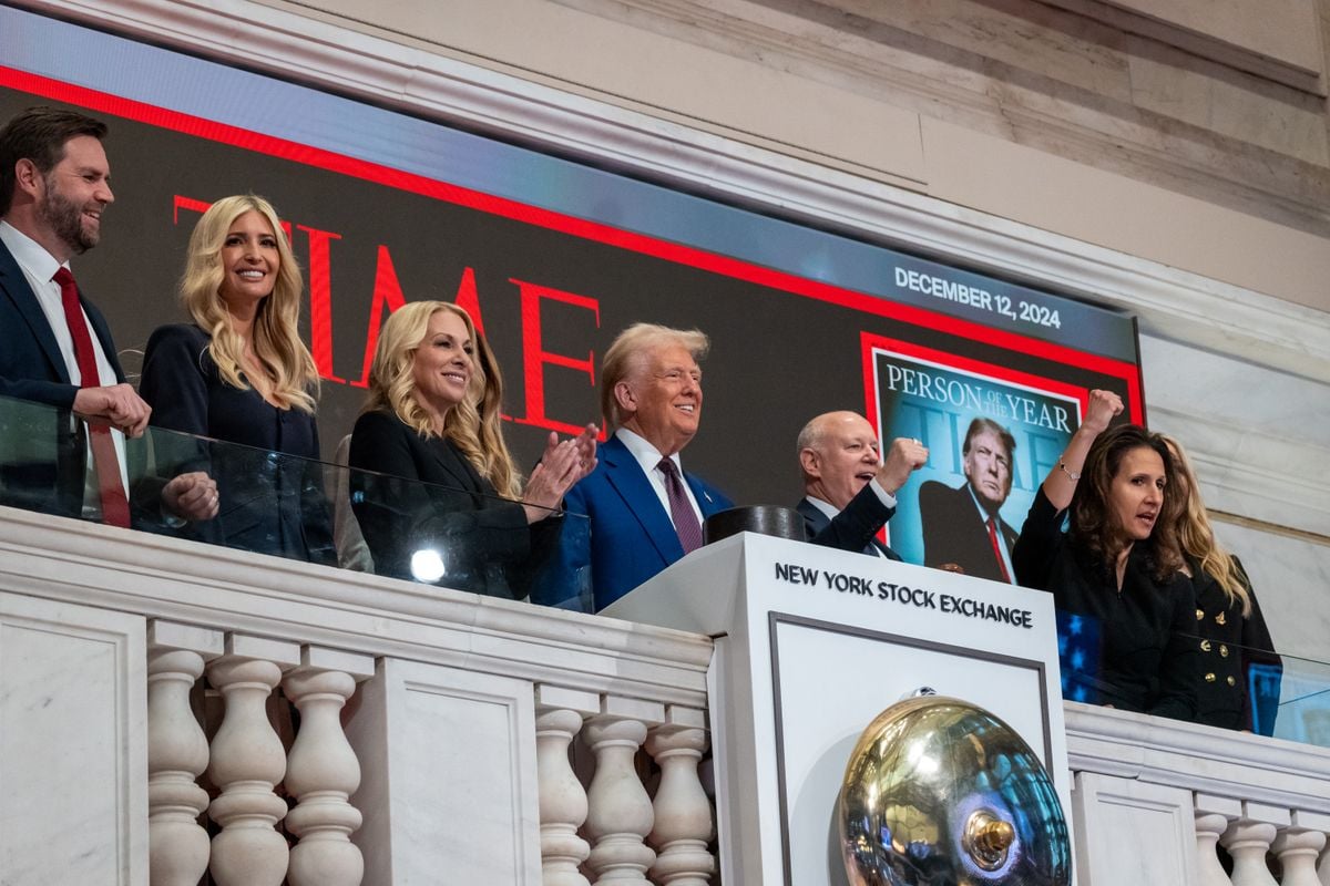 Donald Trump at the NYSE celebrating his Time Magazine cover